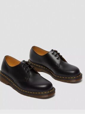 Dr. Martens Black Leather 3-Eye Derby with Yellow Stitching